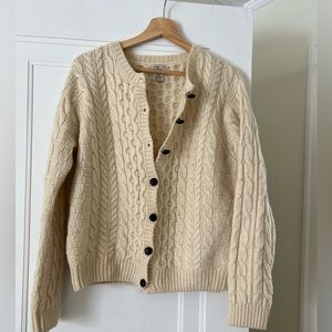 100% wool LL Bean Fisherman’s Cream Cardigan Women’s L